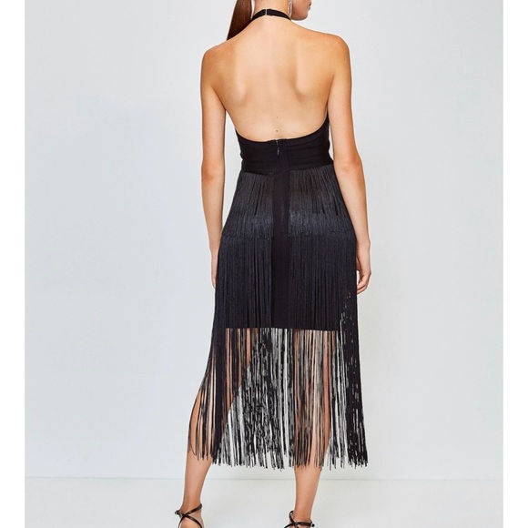 Karen Millen Black Tiered Fringe Bandage Knit dress - Picture 2 of 16
